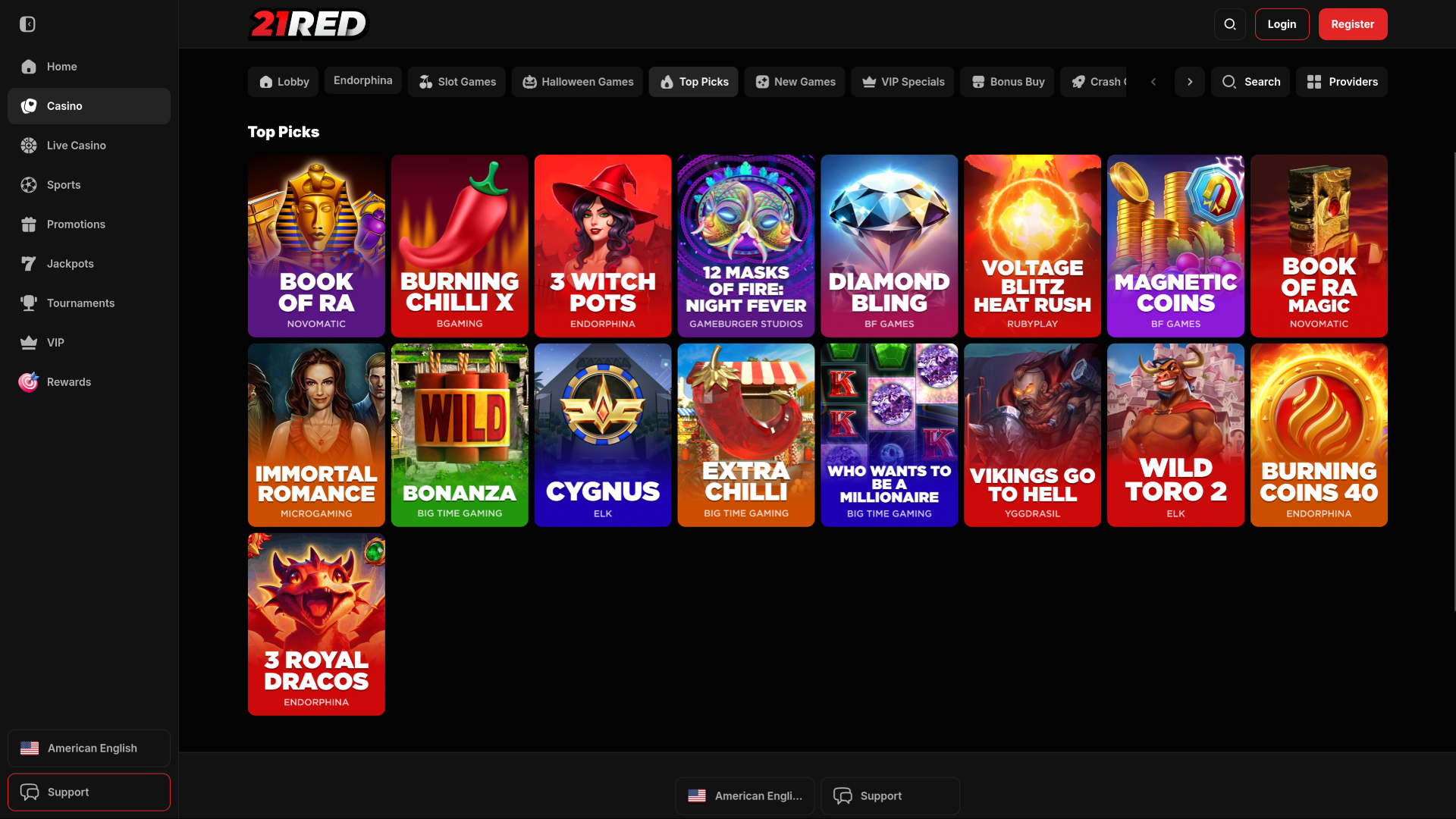 Jeux de casino 21.red pour ordinateur