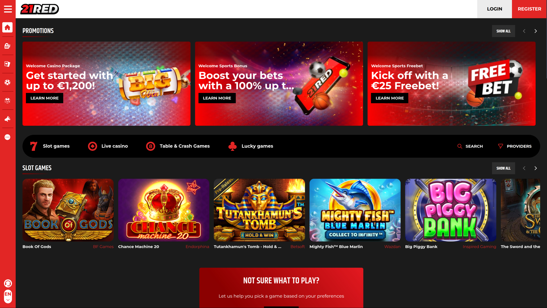 21.red Casino Desktop Homepage