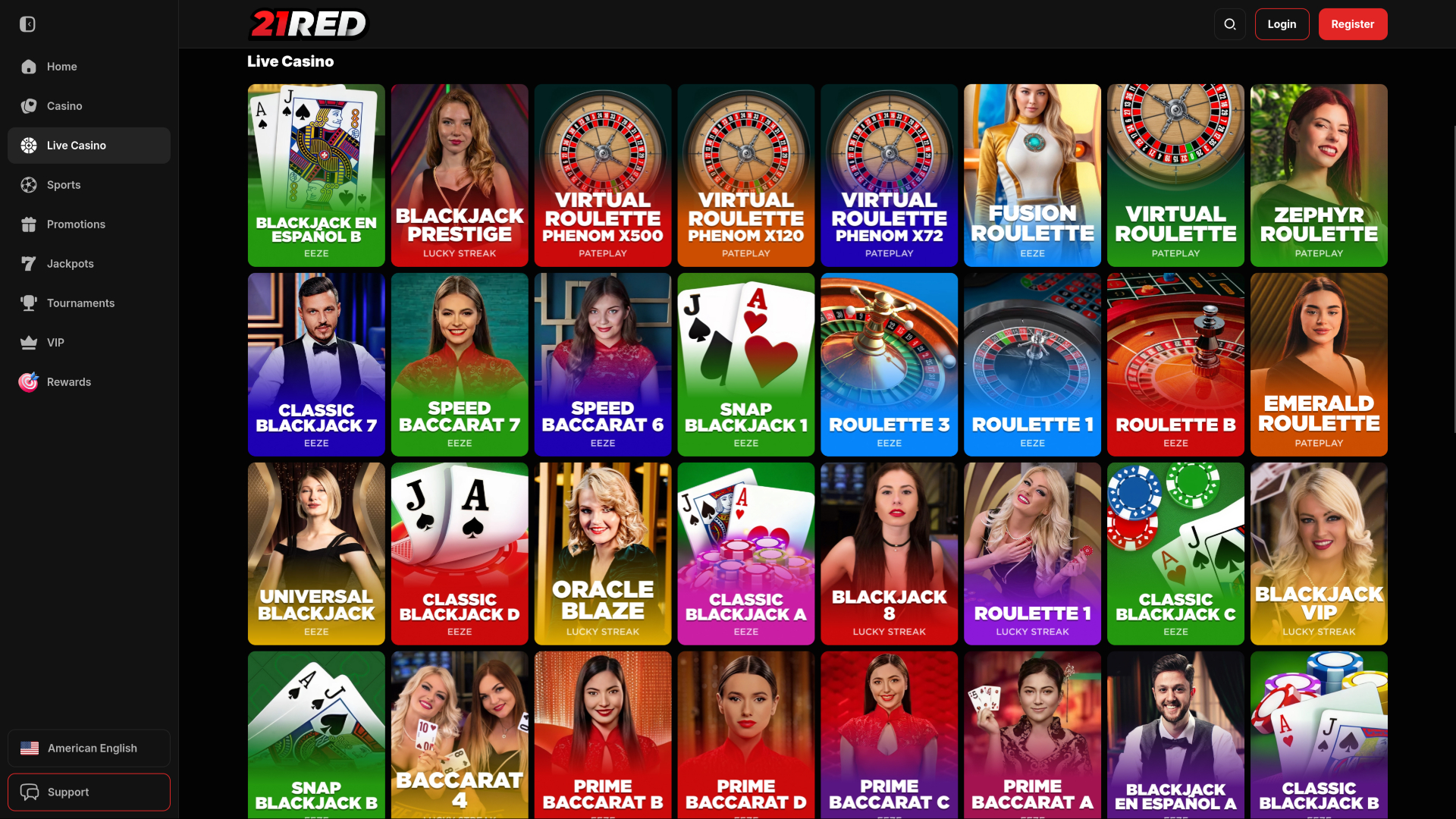 21.red Casino sur ordinateur avec croupier en direct