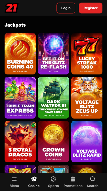 Jackpot mobile du casino 21.red