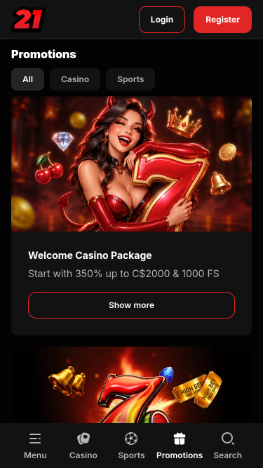 Promotions mobiles du casino 21.red