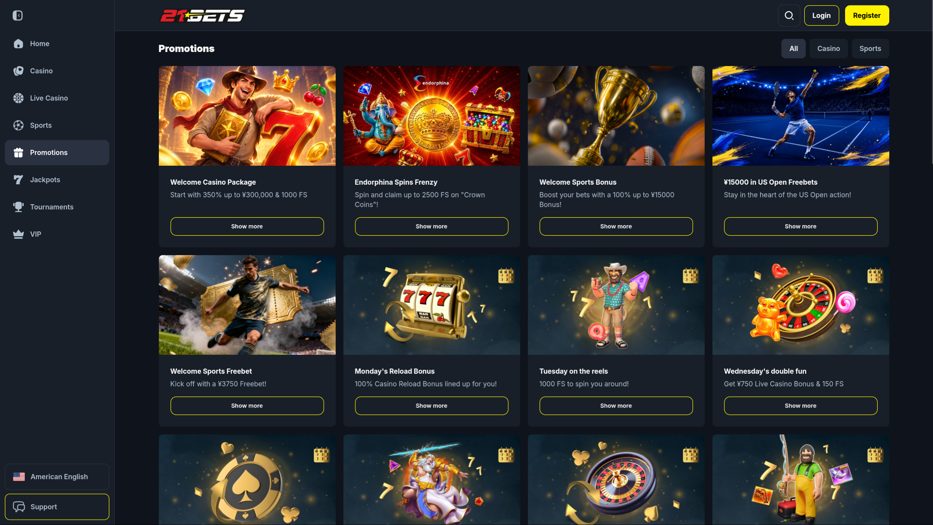 21Betsカジノのデスクトッププロモーション
