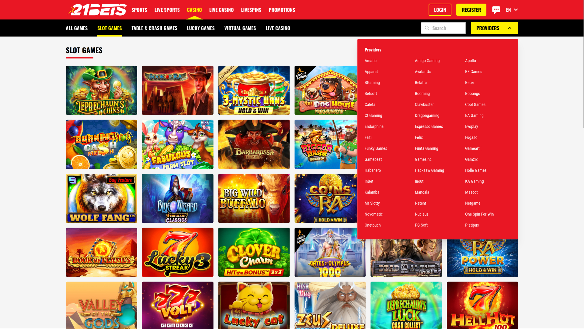 21Bets Casino Desktop-Spielentwickler