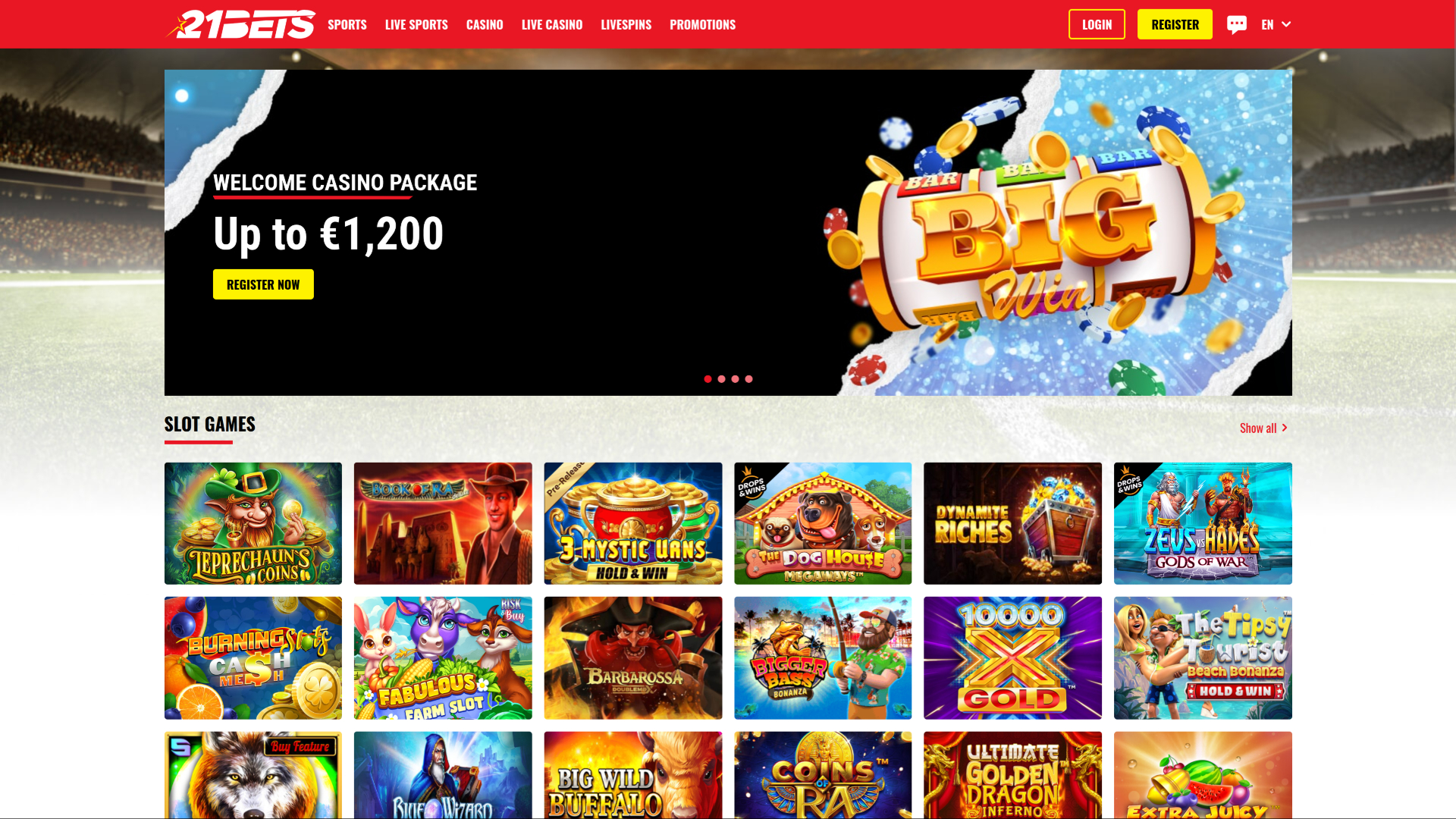 21Bets Casino Desktop-Startseite