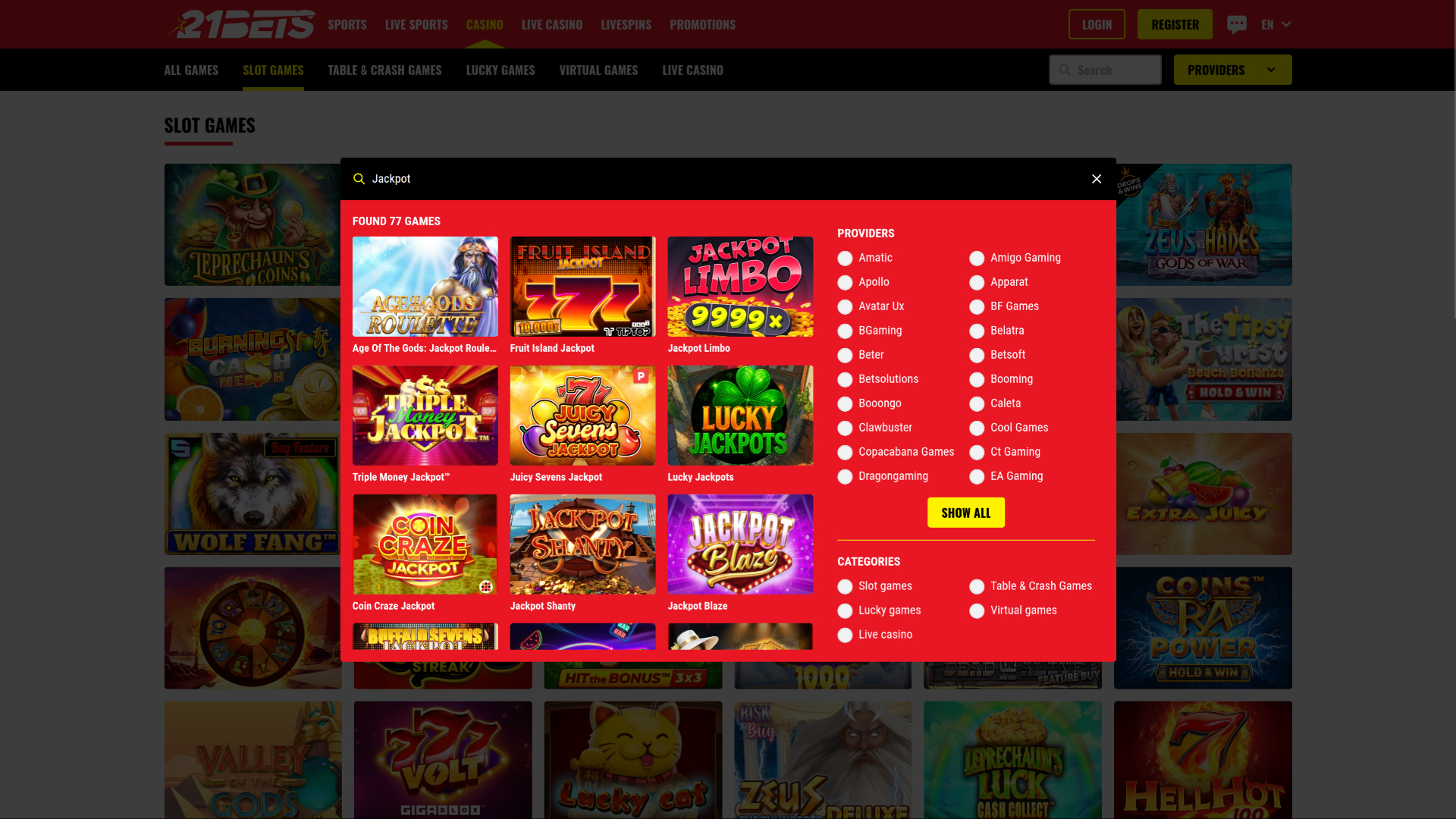 21Bets Casino Desktop-Jackpot