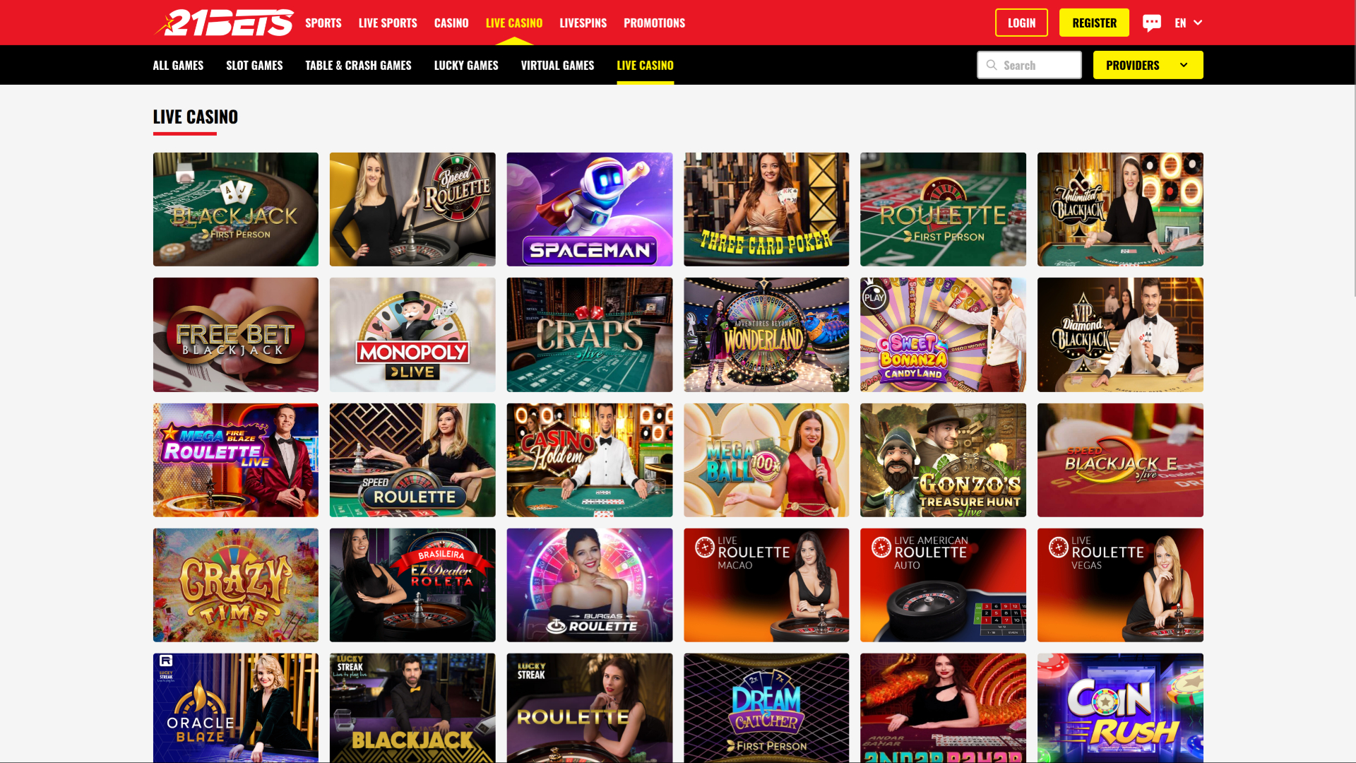 21Bets Casino Desktop-Live-Dealer