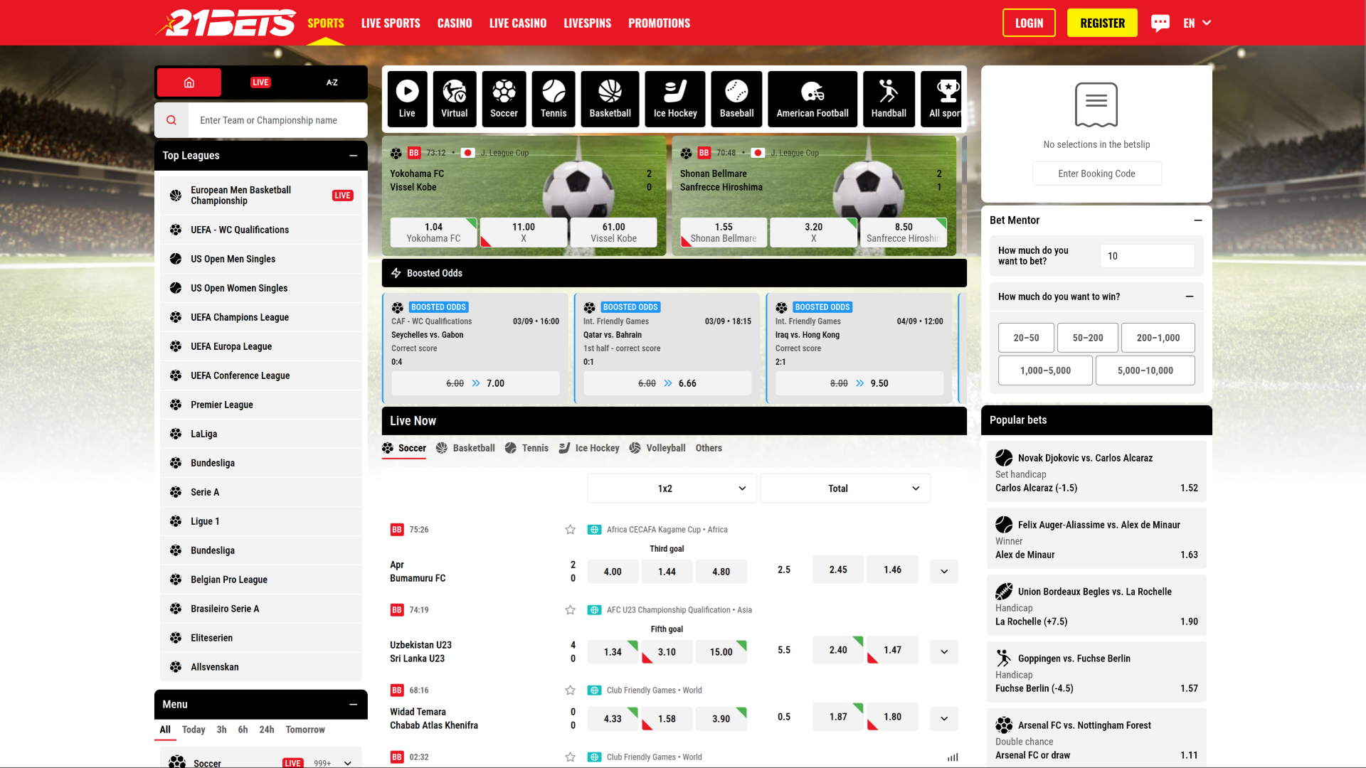 21Bets Casino Desktop-Sportwetten