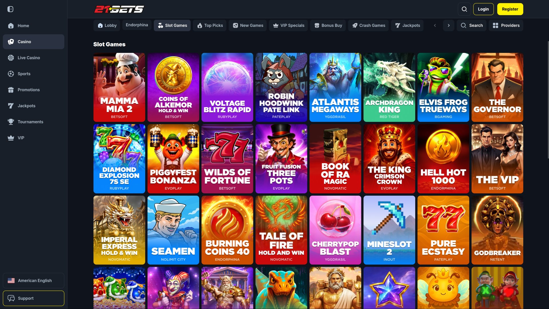 21Betsカジノのデスクトップゲーム