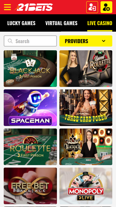 21Bets Casino mobiler Live-Dealer
