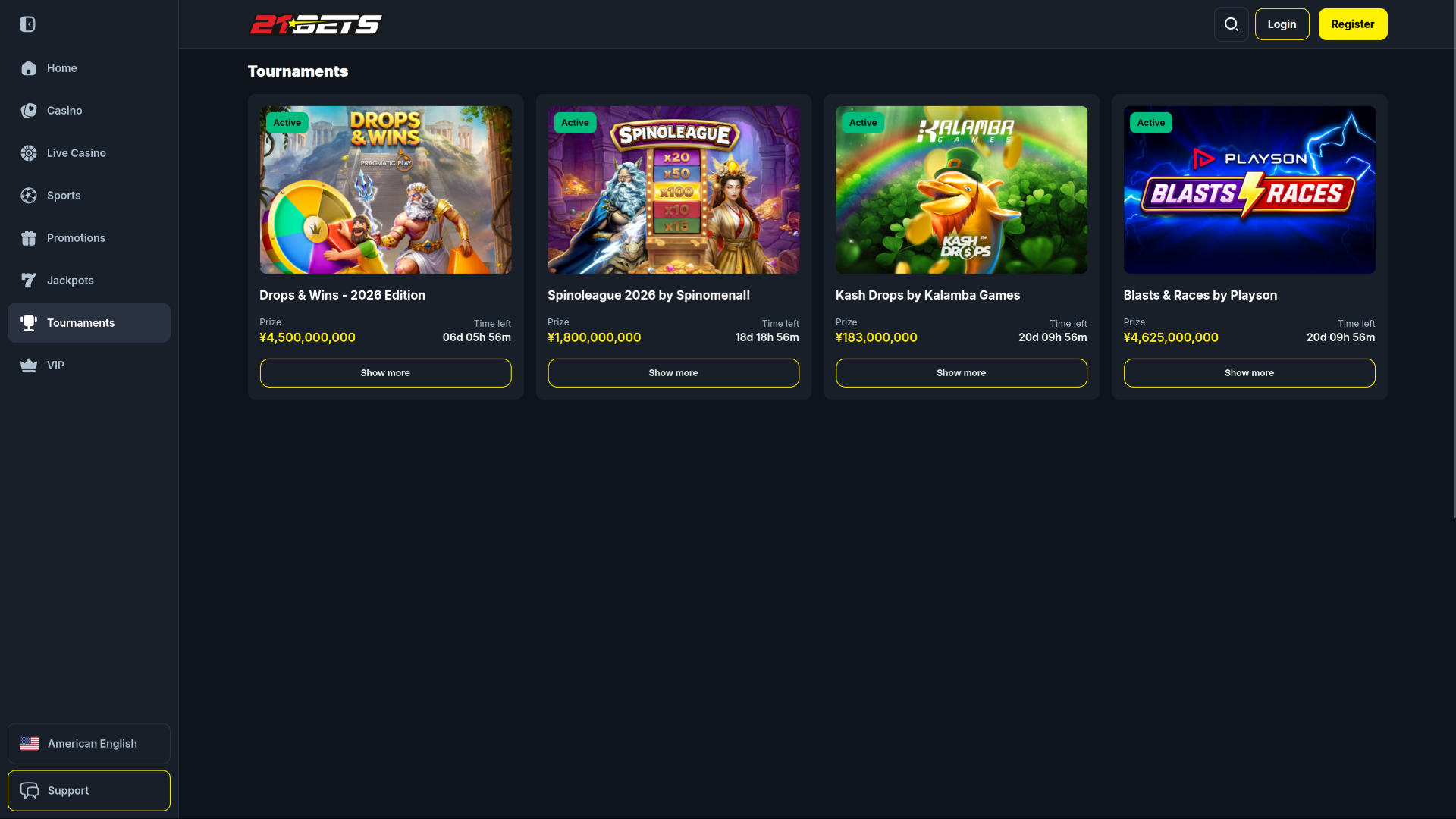 21Betsカジノ デスクトップトーナメント