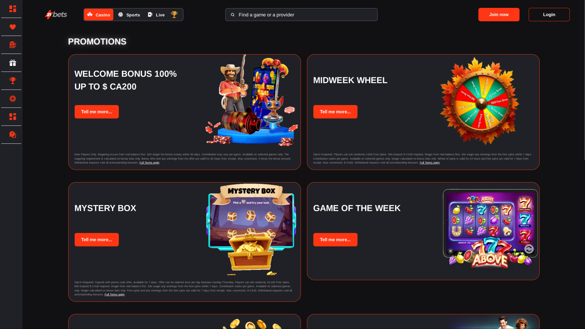 Promozioni desktop di 21betscasino.com