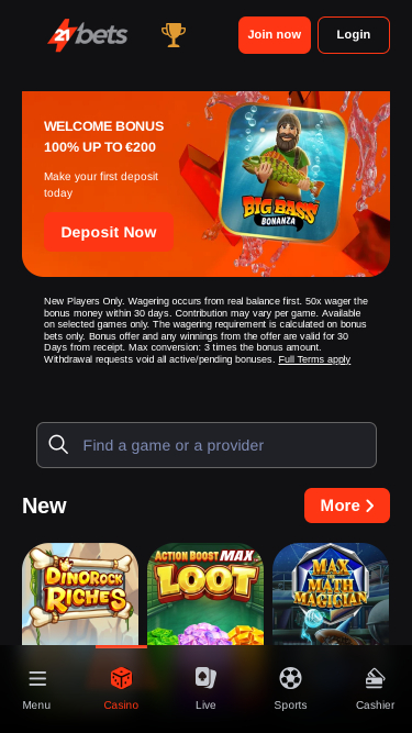 Página inicial para dispositivos móveis do 21betscasino.com