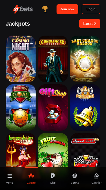 Jackpot mobile di 21betscasino.com