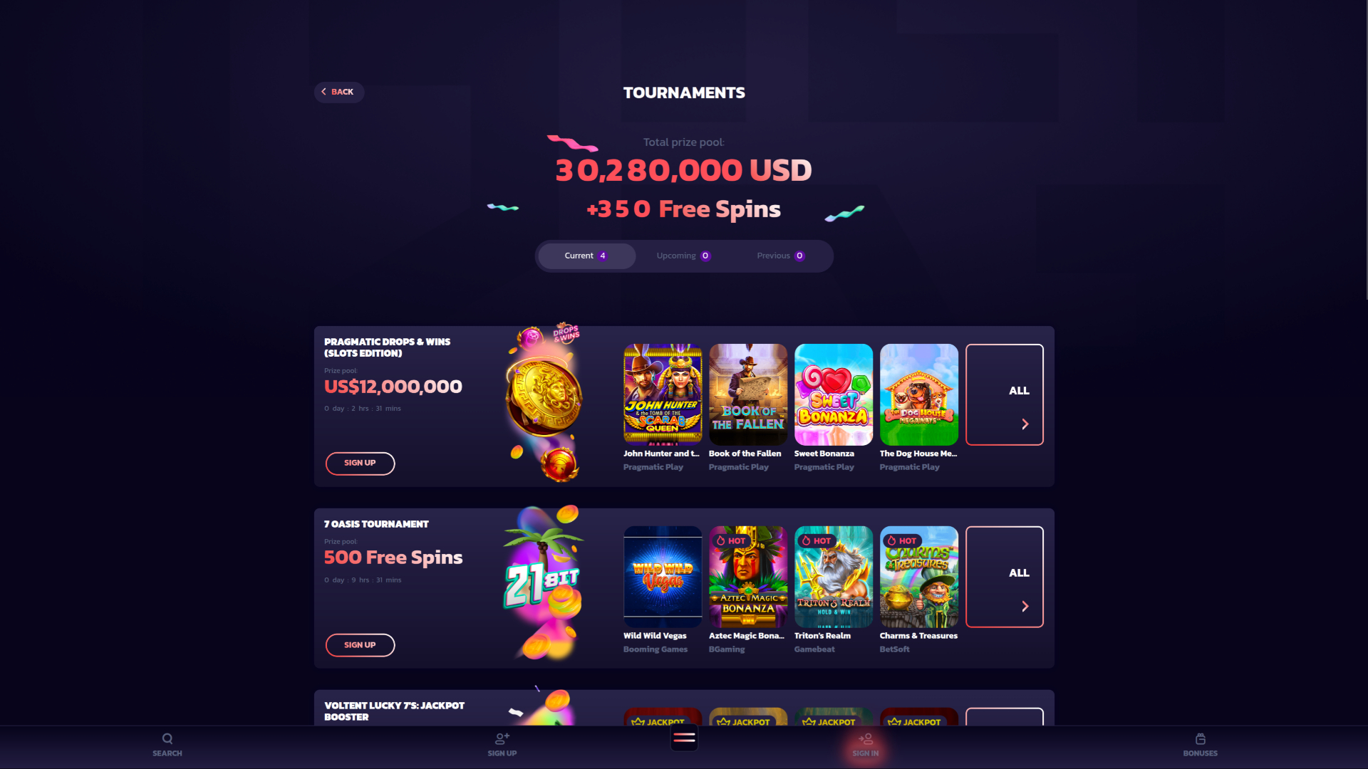 Tournois de bureau de 21Bit Casino