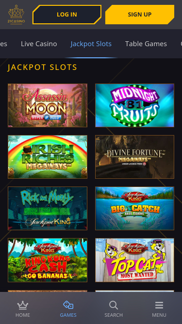 Jackpot mobile de 21 Casino