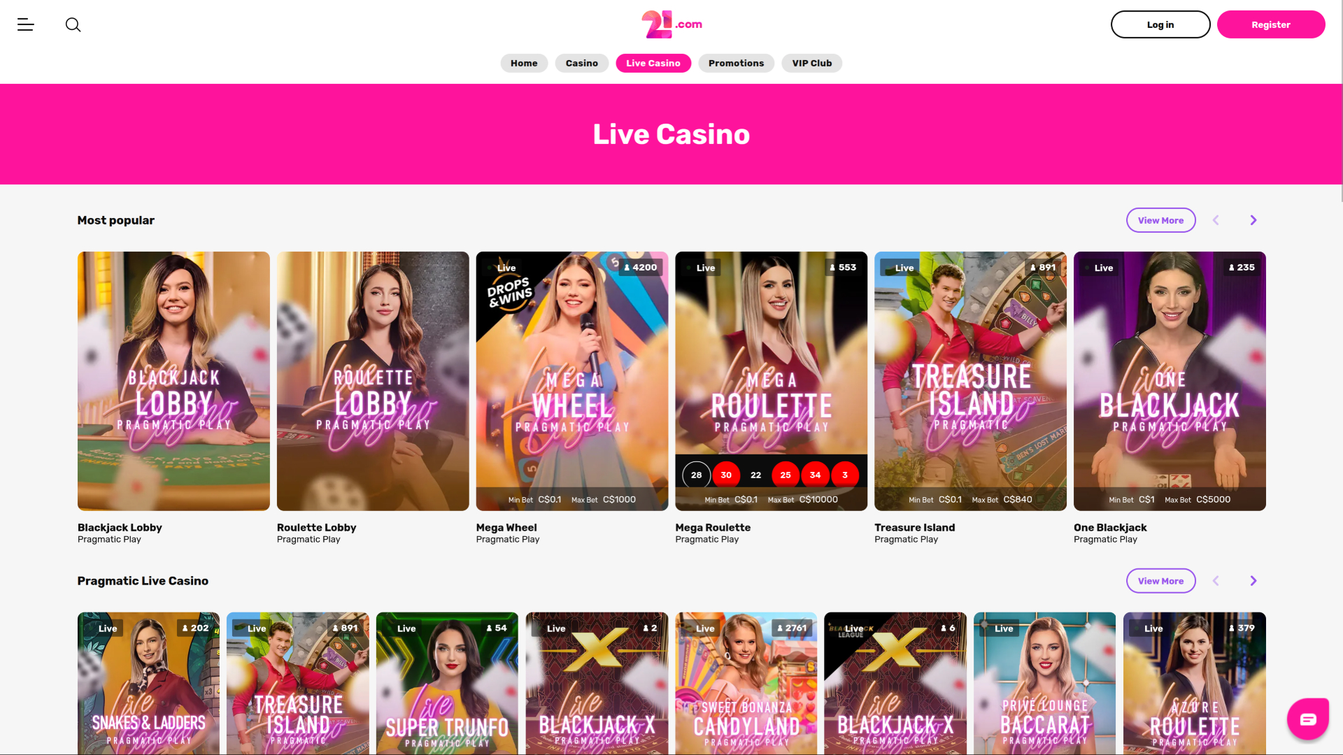 Croupier en direct sur bureau de 21.com Casino