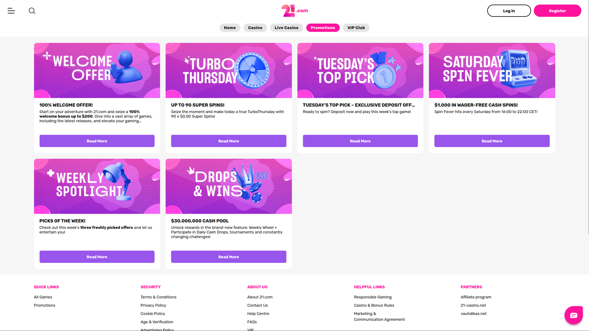 Promotions de bureau de 21.com Casino