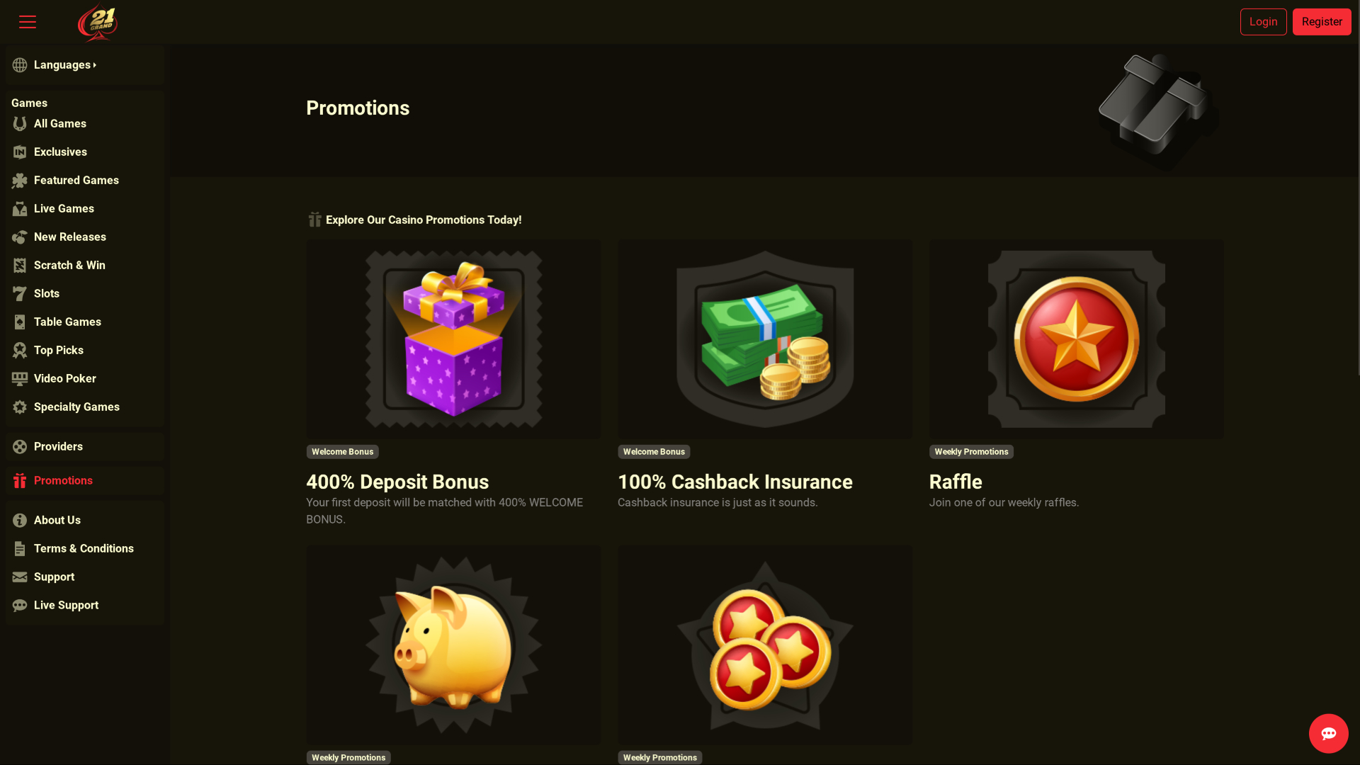 Promociones de escritorio de 21 Grand Casino