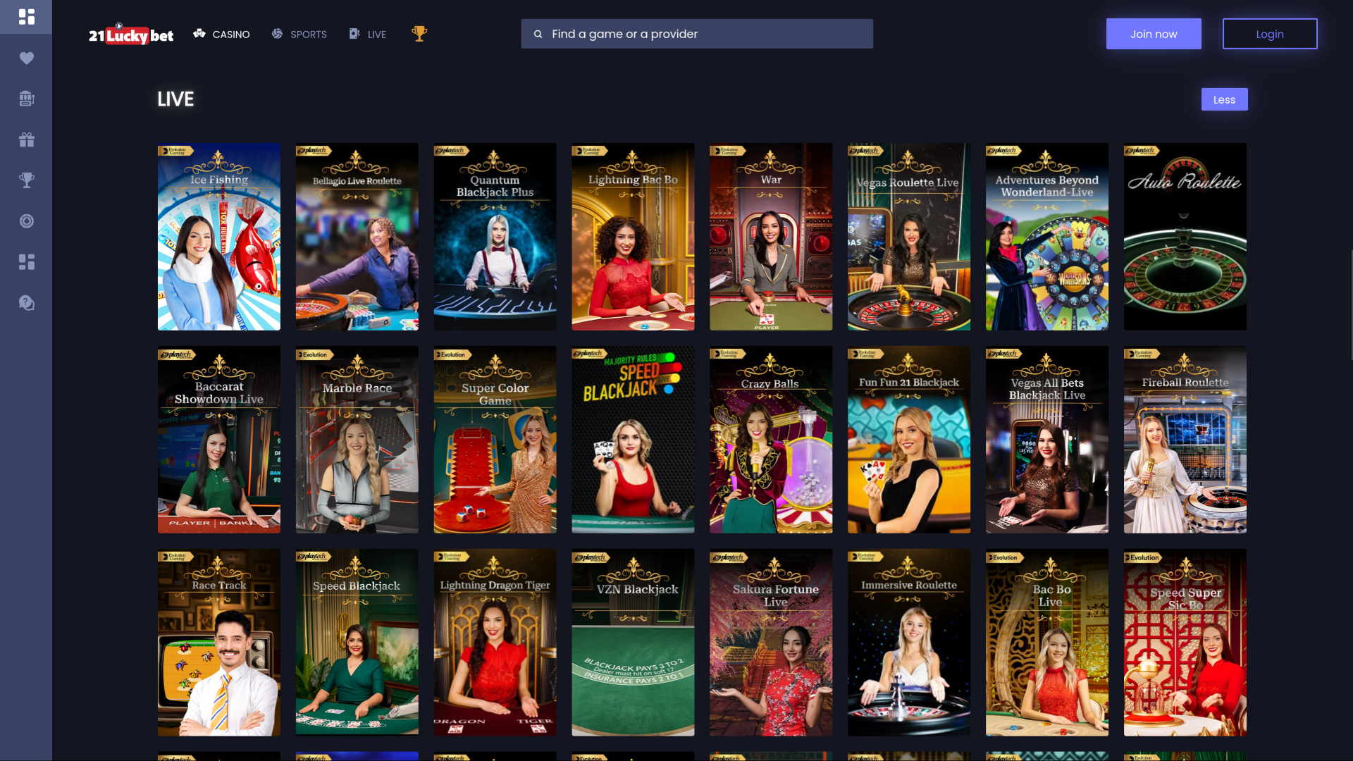 Croupier en direct sur bureau de 21LuckyBet Casino