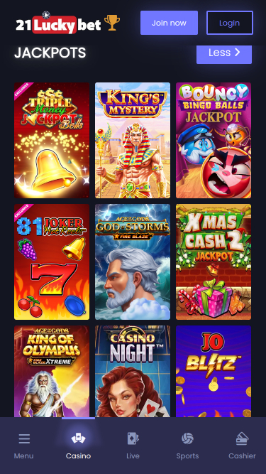 Jackpot mobile de 21LuckyBet Casino