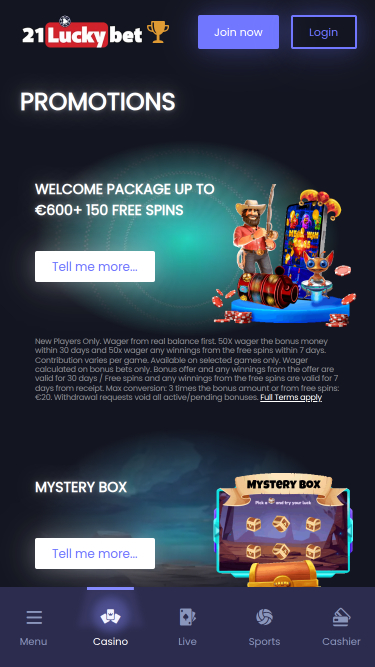 Promotions mobiles de 21LuckyBet Casino