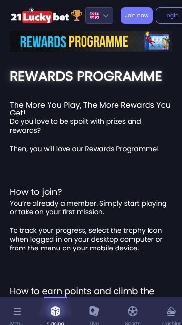 21LuckyBet Casino Mobile VIP Program