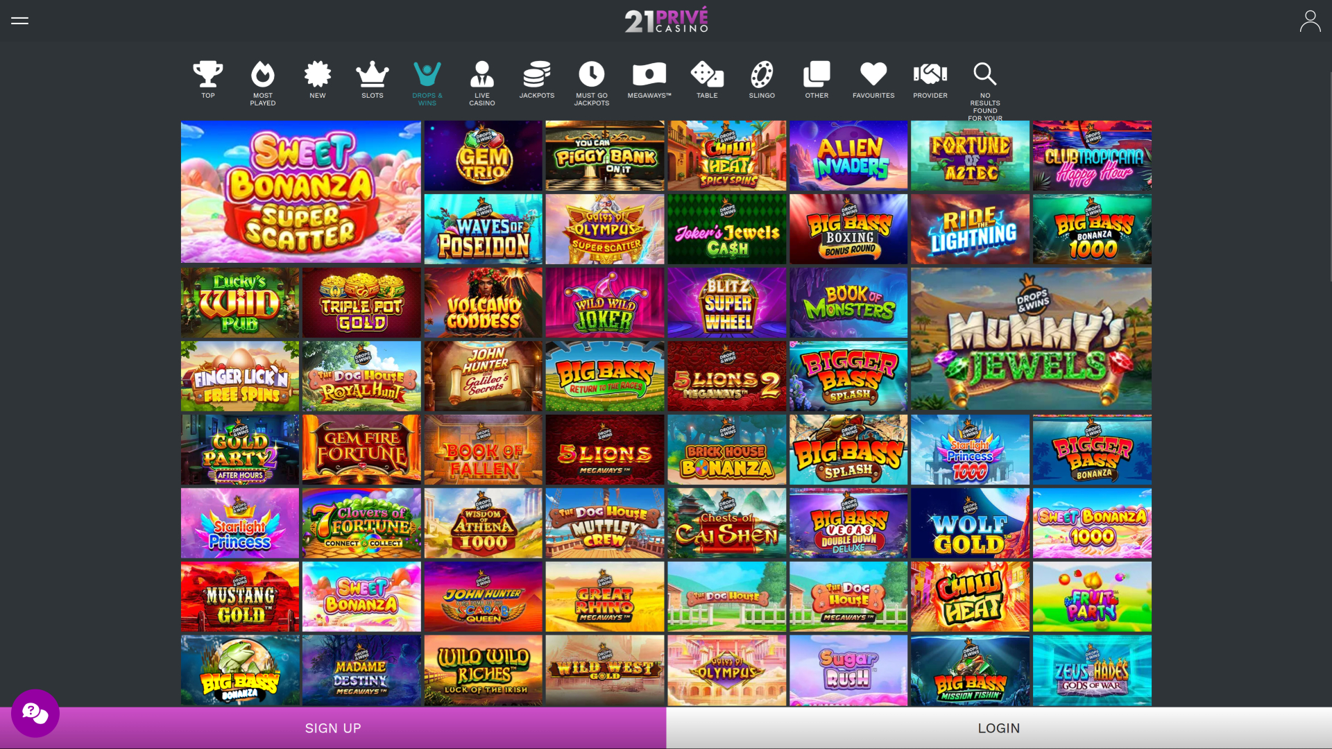 21 Prive Casino Desktop Drops and Wins