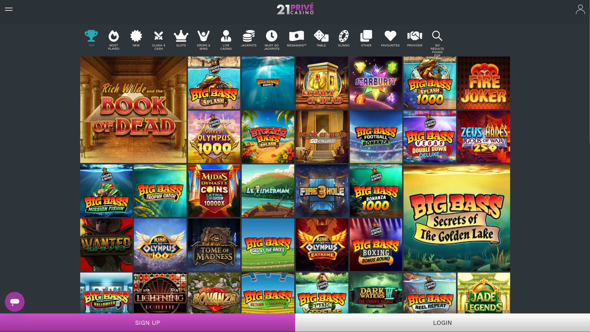 21 giochi desktop di Prive Casino