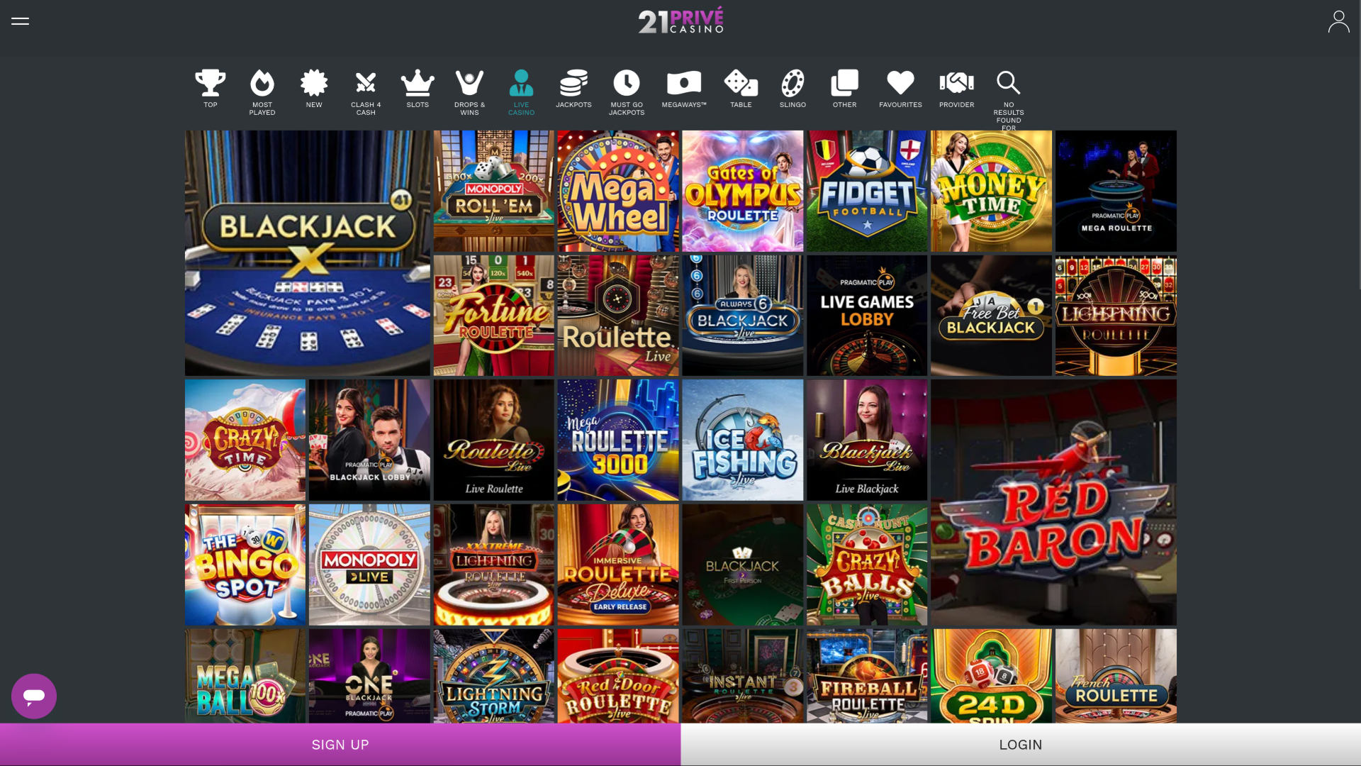 21 Prive Casino Desktop Live Dealer