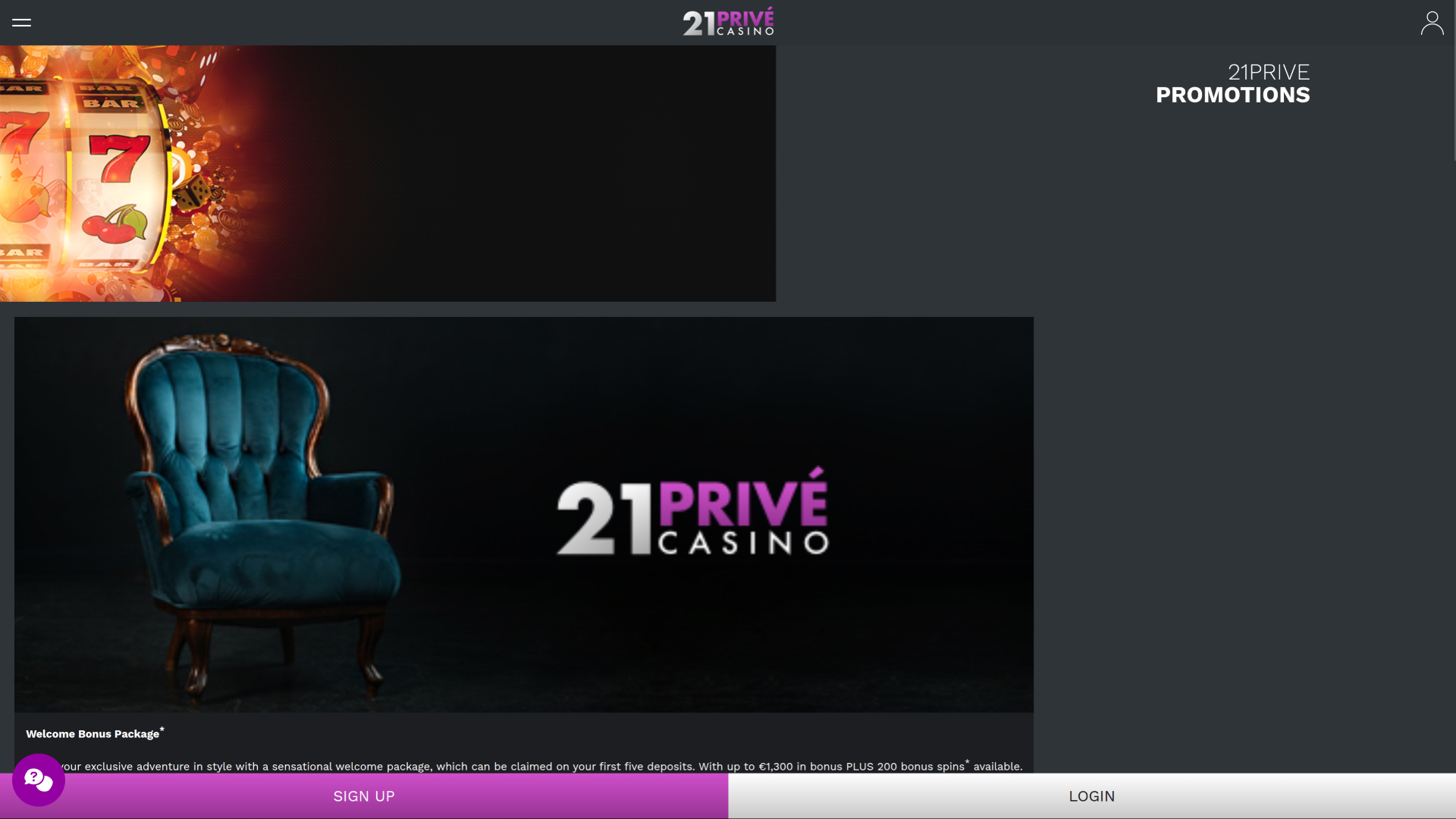 21 Prive Casino Desktop Promotions