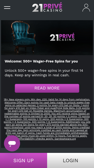 21 promozioni di Prive Casino Mobile