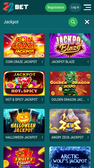 Jackpot móvil del casino 22 Bet