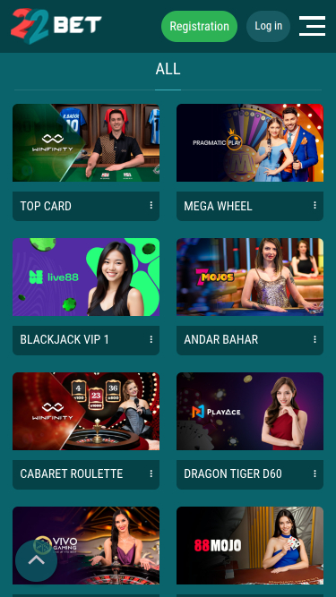 Dealer en vivo móvil del casino 22 Bet