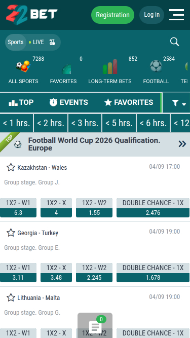 Deportes móviles del casino 22 Bet