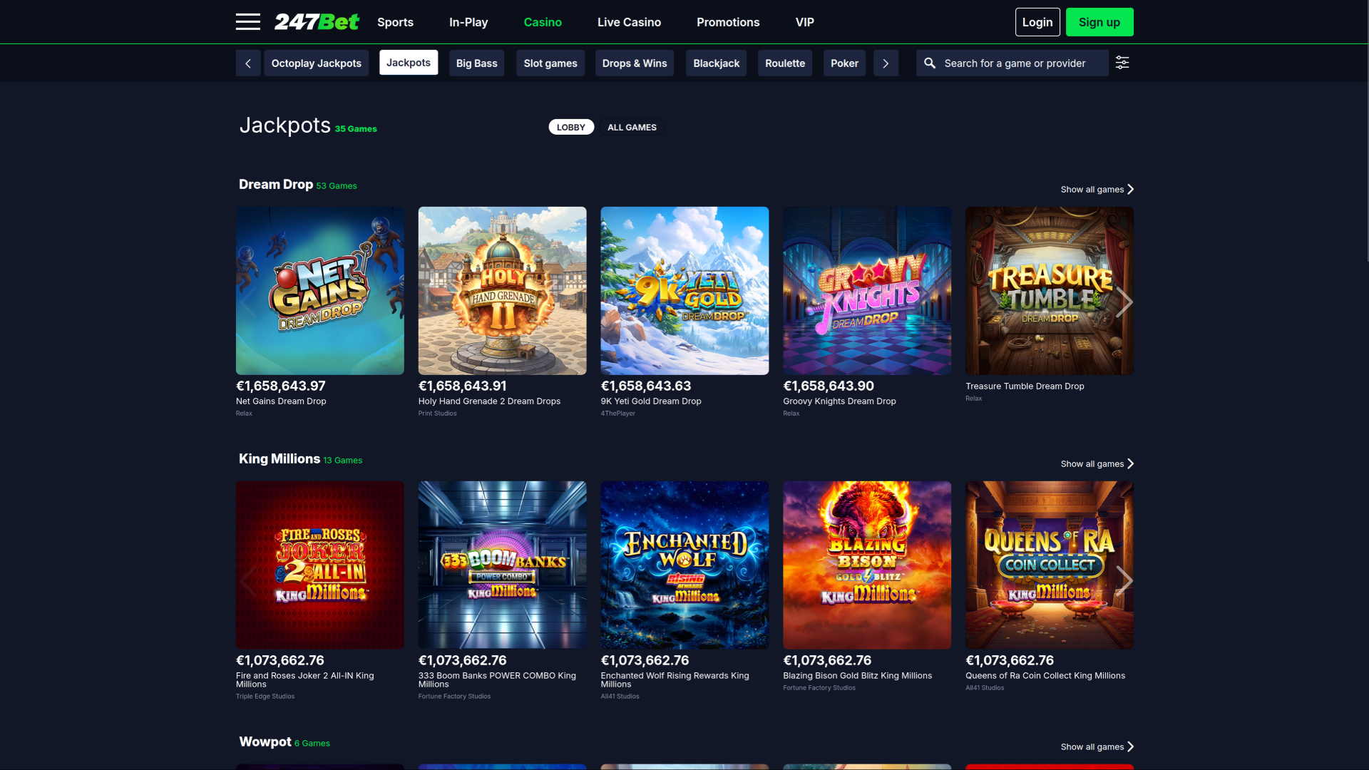 Jackpot sur ordinateur du casino 247Bet