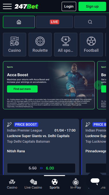 Paris sportifs mobiles sur 247Bet Casino