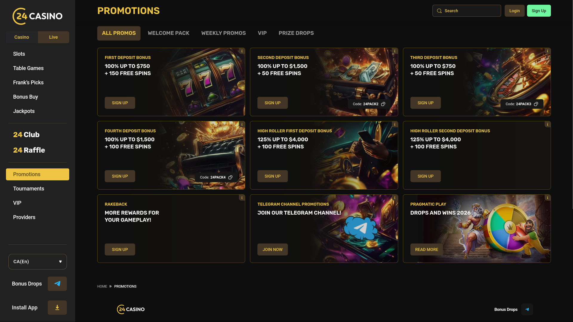 24Casino Desktop-Aktionen