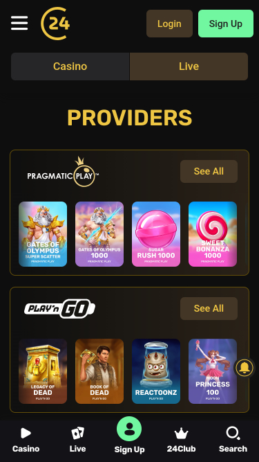 Desarrolladores de juegos móviles del casino 24Casino