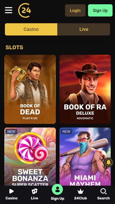 Juegos móviles del casino 24Casino