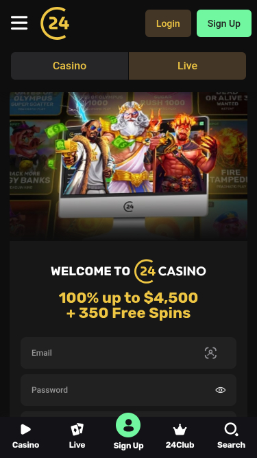 24Casino Mobile Homepage