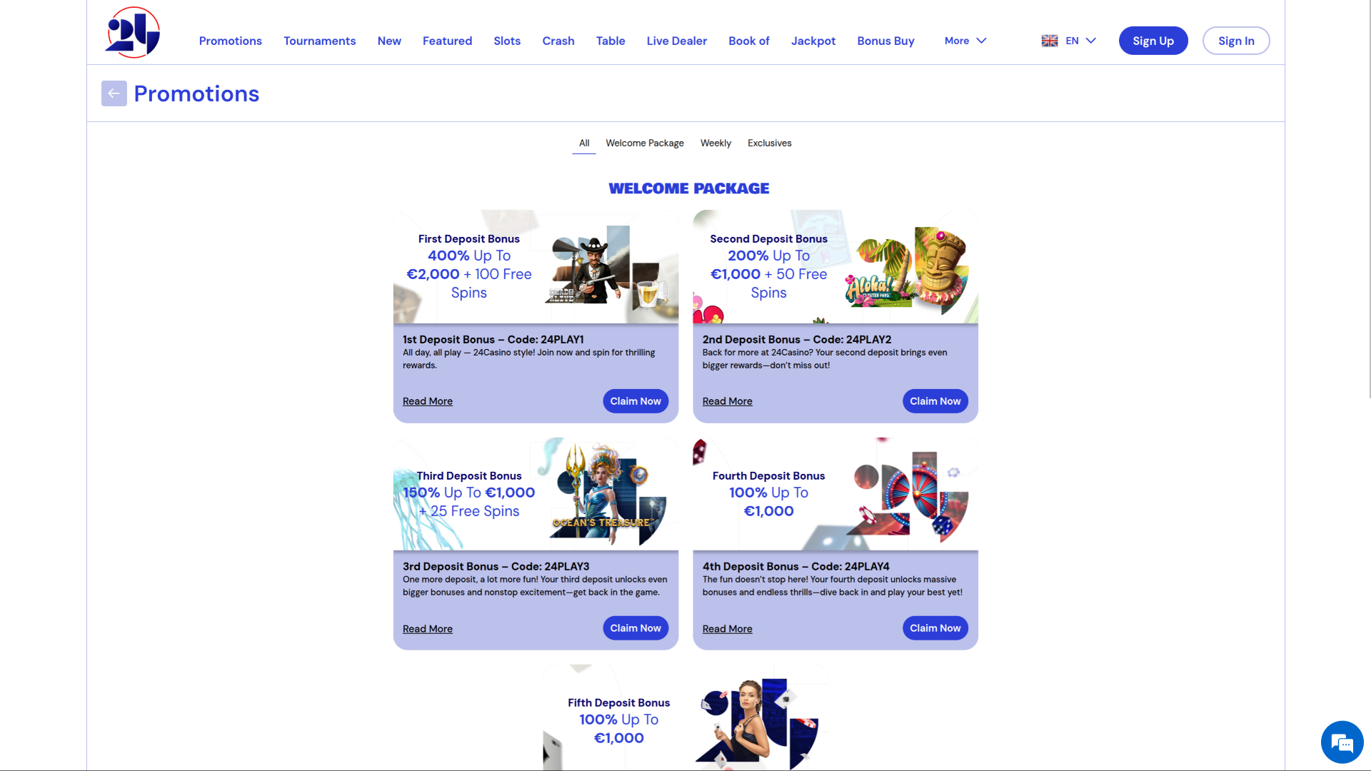 Promociones de escritorio de 24Casino.bet