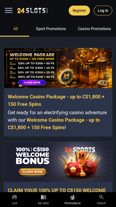 Promotions mobiles de 24Slots Casino