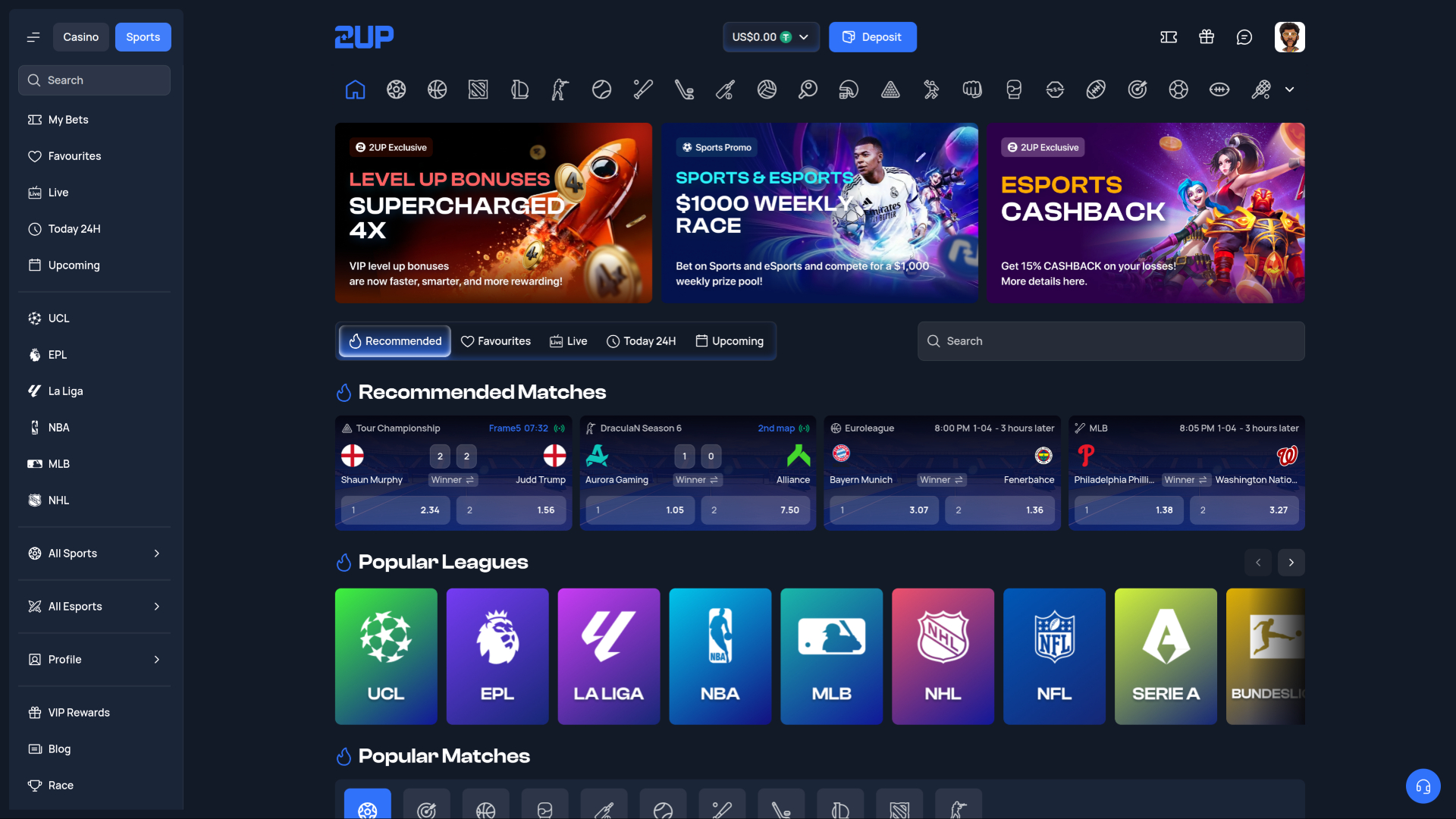 Paris sportifs sur ordinateur au casino 2up