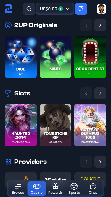 Jeux mobiles de casino 2up