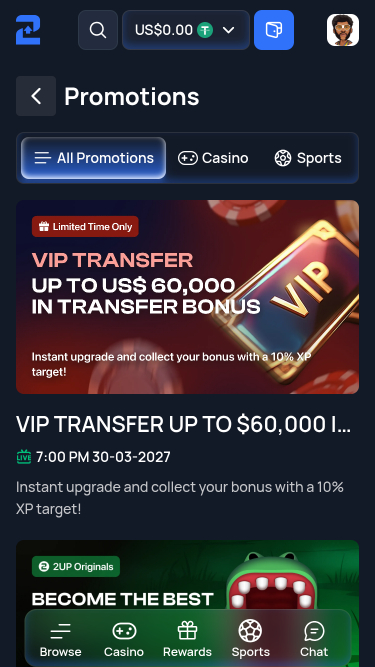 Promotions mobiles du casino 2up