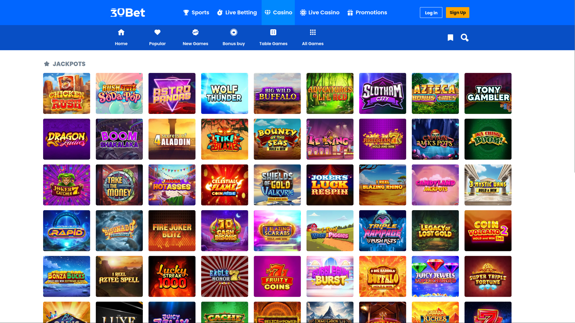 30Bet Casino Desktop Jackpot