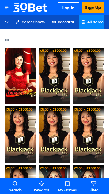 30Bet Casino Mobile Live Dealer