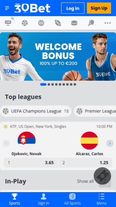 30Bet Casino Mobile Sports