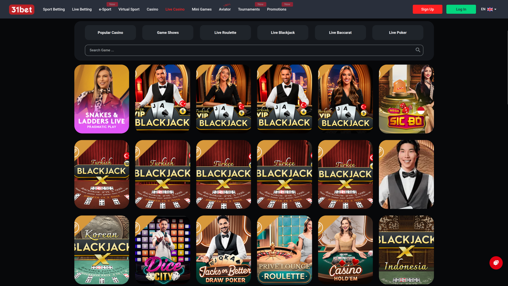 Croupier en direct sur ordinateur de 31Bet Casino