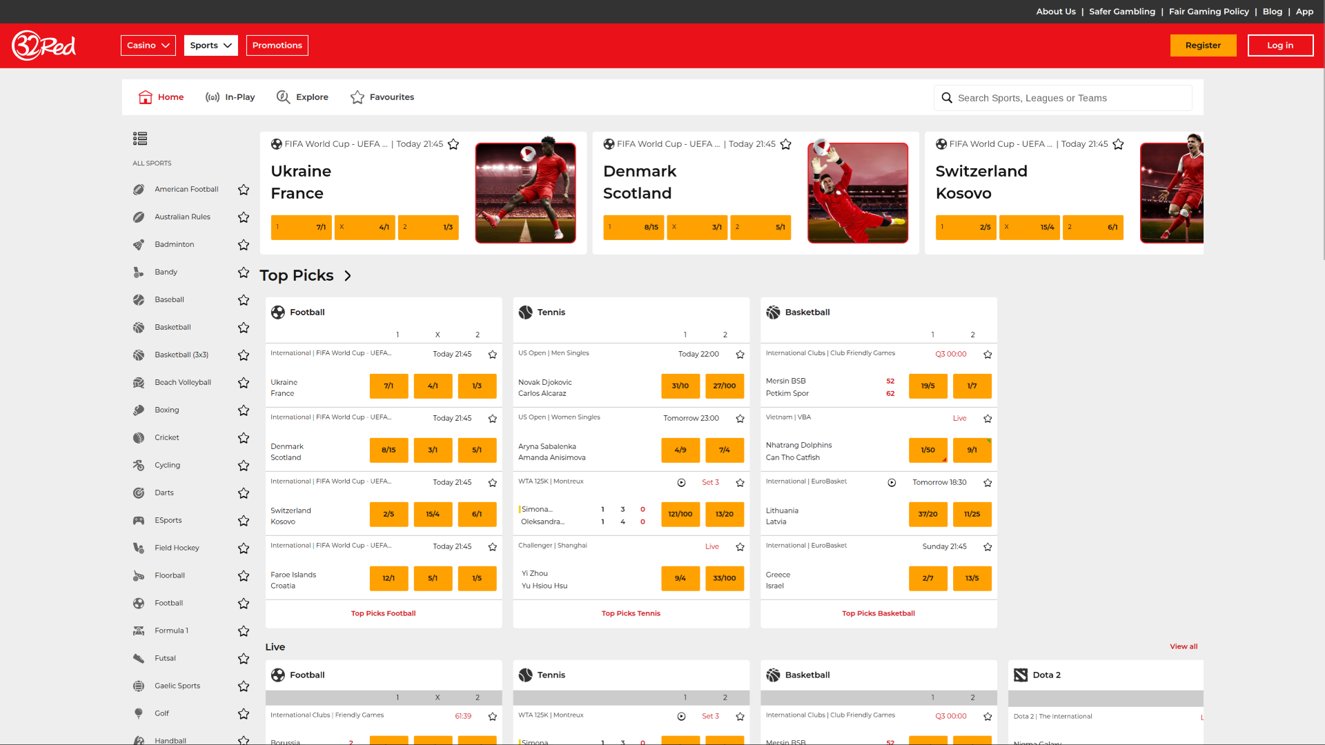 Sports de bureau de 32Red Casino